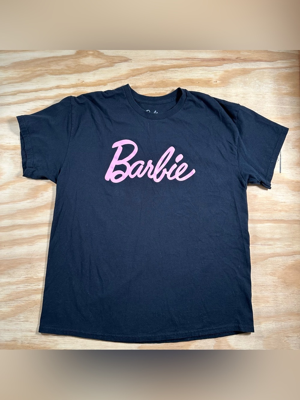 Barbie Black Tee with Pink Script Logo